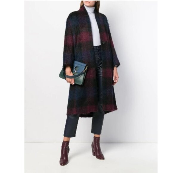 VINCE Brushed Plaid Wool Blend Long Coat - Picture 1 of 9